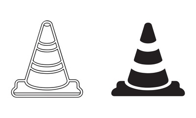 Traffic cone vector icon . black outline filled version .