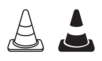 Traffic cone vector icon . black outline filled version .