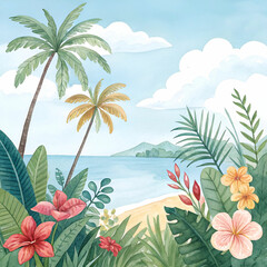 watercolor summer tropical background