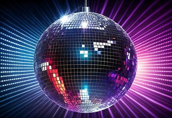 Spinning disco ball casting light rays across the dance floor atmosphere