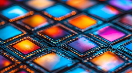 Colorful sensor array close-up; tech background;  microchip detail; for tech articles