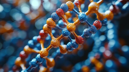 Close-up of a vibrant, stylized DNA double helix model.