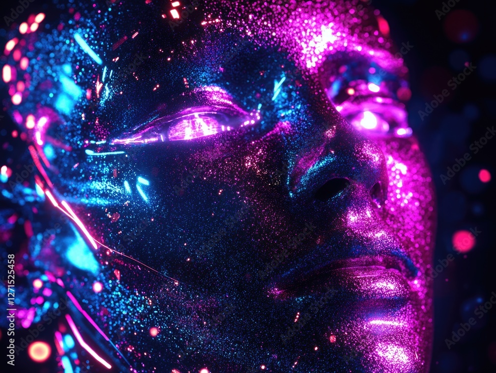 Poster 3d digital rendering of futuristic brain with pink and blue nebula, symbolizing advanced cognition a