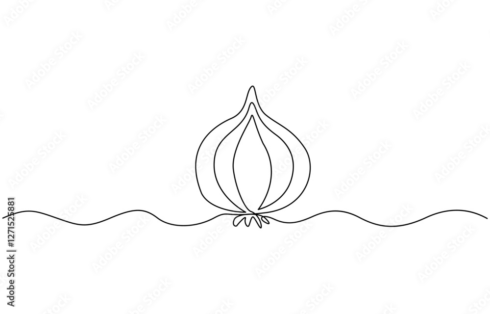 Poster continuous one line onion for grocery store, continuous one line drawing of onion for grocery store.