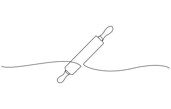 Rolling pin kitchen utensils one line continuous drawing illustration, Kitchen tools continuous one line illustration. Vector minimalist linear illustration.