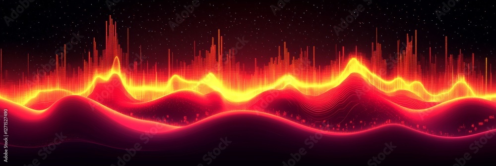 Poster abstract landscape of glowing lines and peaks a dynamic digital illustration of data visualization
