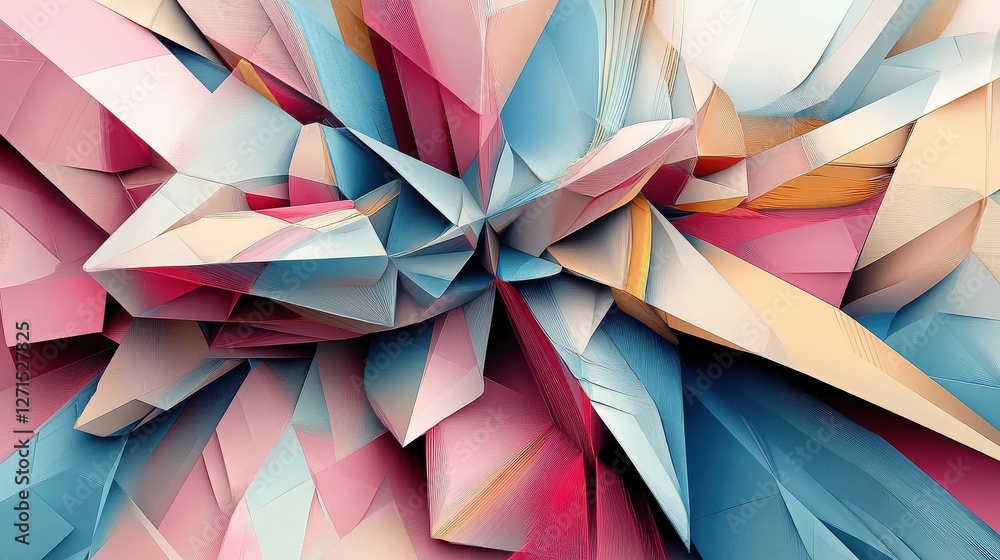 Poster a mesmerizing abstract geometric shapes and lines in shades of pink, blue, and beige create a dynami