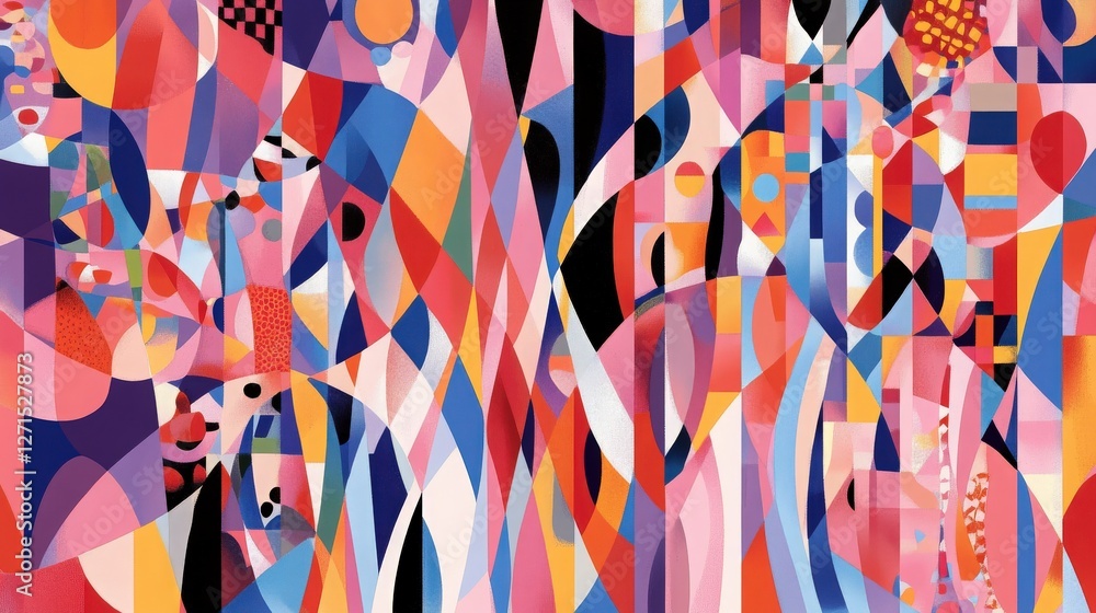 Poster a striking dynamic abstract background featuring a vibrant mix of geometrical shapes and lines, crea