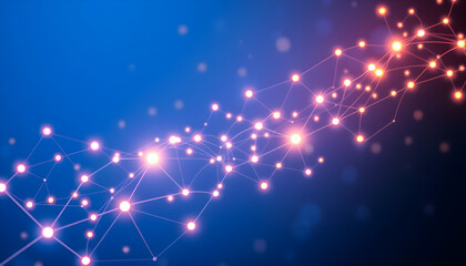Fototapeta premium Abstract Network with Glowing Nodes Against a Dark Blue Background Representing Interconnectedness in Technology