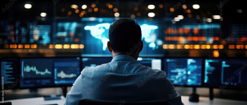 Poster ai-driven data analysis corporate control room digital insights high-tech environment close-up viewp
