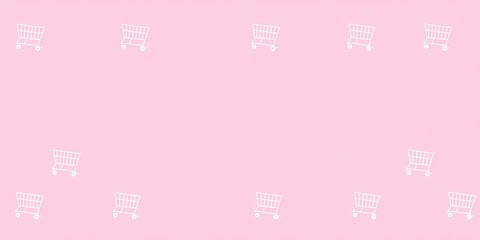 Small empty shopping carts arranged in a pattern on a pastel colored paper background, modern trendy design for any purpose, pattern, empty