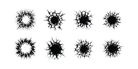 set of bundle crack and black hole in the wall or on the ground vector flat design.