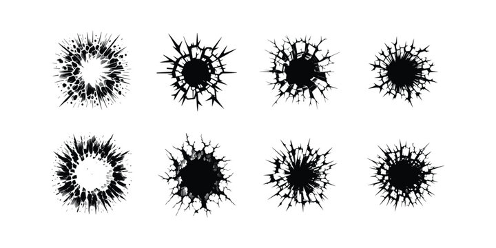 set of bundle crack and black hole in the wall or on the ground vector flat design.