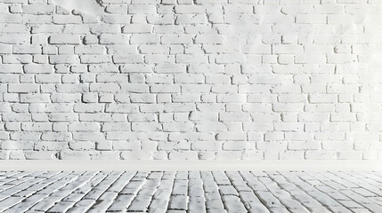 White brick wall with a clean floor, ideal for showcasing products or art in a minimalist setting
