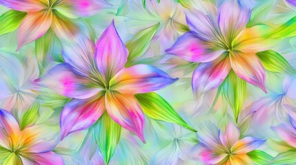 Fototapeta premium Colorful Floral Pattern with Vibrant Lily Flowers and Soft Pastel Background for Artistic Decoration
