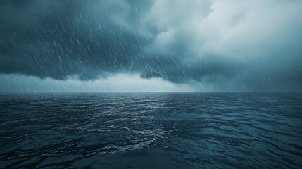 Fototapeta premium Dramatic Stormy Sea with Dark Clouds and Heavy Rainfall