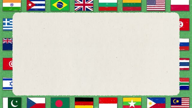 Hand drawn national flags frame loop