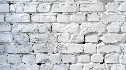 Fototapeta premium Close-up view of a textured white brick wall showcasing weathered surfaces and uneven paint