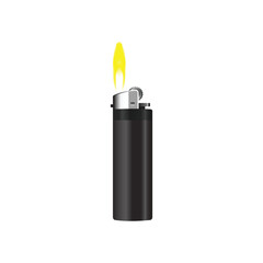 Lighter vector icon. Manual, gas lighter with a burning flame in flat style.
