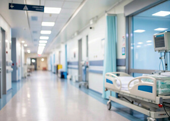 Blurred interior of a hospital, with soft-focus elements creating an abstract and impressionistic medical background.
