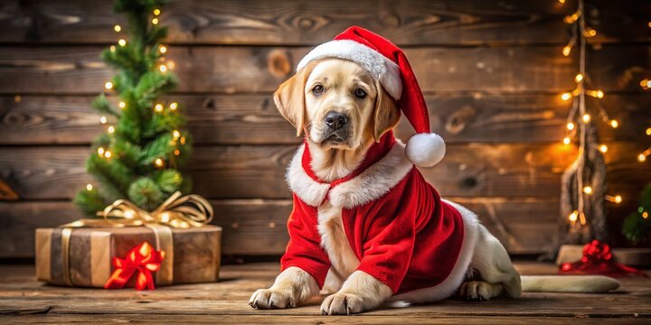Adorable Labrador Retriever Dressed as Santa Claus for Christmas