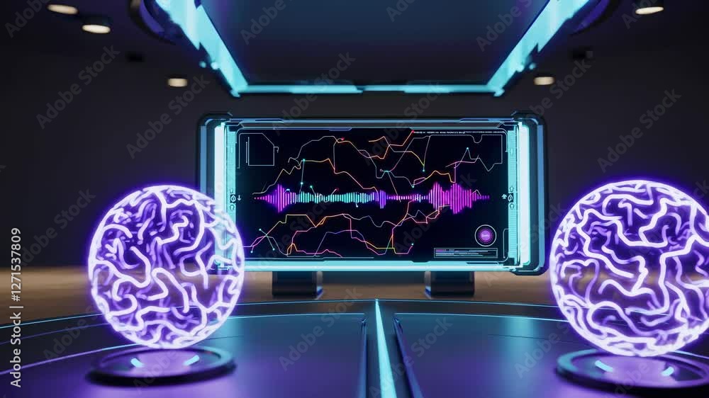 Leinwandbilder modern technology showcases interactive brain models in a futuristic lab environment with vibrant di