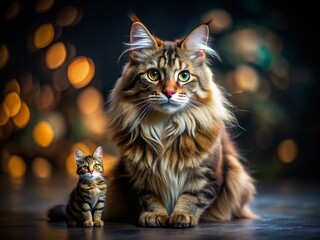 Adorable Maine Coon Kitten, Tilt-Shift Miniature, Dark Background Stock Photo