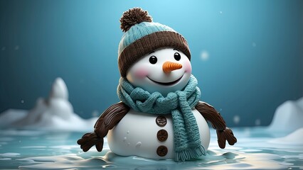 "Heartbroken Snowman with Drooping Scarf and Tired Eyes on a Solid Background – Perfect for Banners, Web Designs, or Flyers"