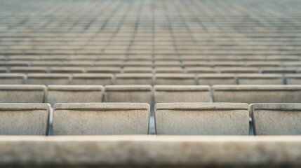 Fototapeta premium Empty stadium seats, outdoor arena, perspective, background, public space, possible use for sports, event, or promotional image