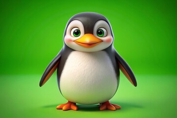 Fototapeta premium Adorable Penguin Character on Green Background - Playful Design Element