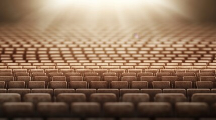 Fototapeta premium Empty theatre seats, golden light, performance space, event, use for advertising, film, background, entertainment