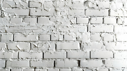 Fototapeta premium Textured white brick wall with peeling paint, creating a rustic backdrop for various uses (1)