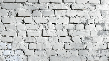 Textured white brick wall with visible cracks and imperfections, ideal for backgrounds or designs
