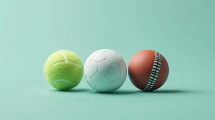 Three Sports Balls on Green Background