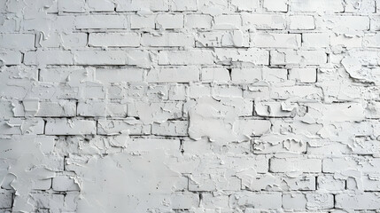 Fototapeta premium Weathered white brick wall with peeling paint, showcasing urban decay and texture