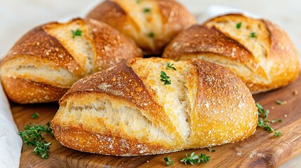 Artisan Breads on Wooden Board, Fresh Baked, Kitchen Setting