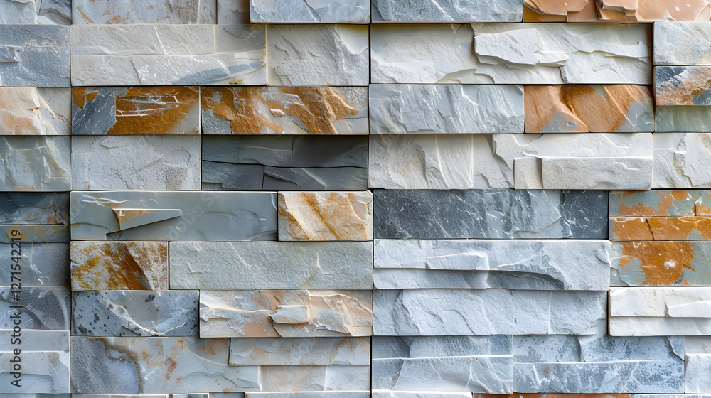 Poster close-up view of a textured stone wall featuring various colors and patterns, ideal for design proje