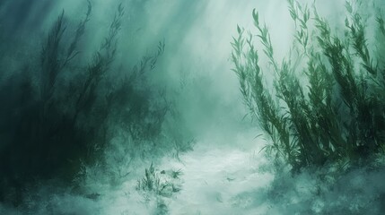 Mystical underwater world with sunlit seaweed and subtle water currents