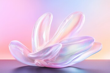 Fototapeta premium Iridescent abstract sculpture with pearl-like texture against pastel gradient background