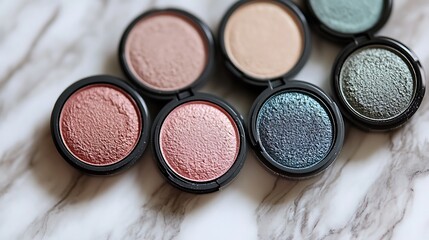 Naklejka premium Soft Dusty Pink and Teal Matte Finish Makeup Grains on Marble Surface