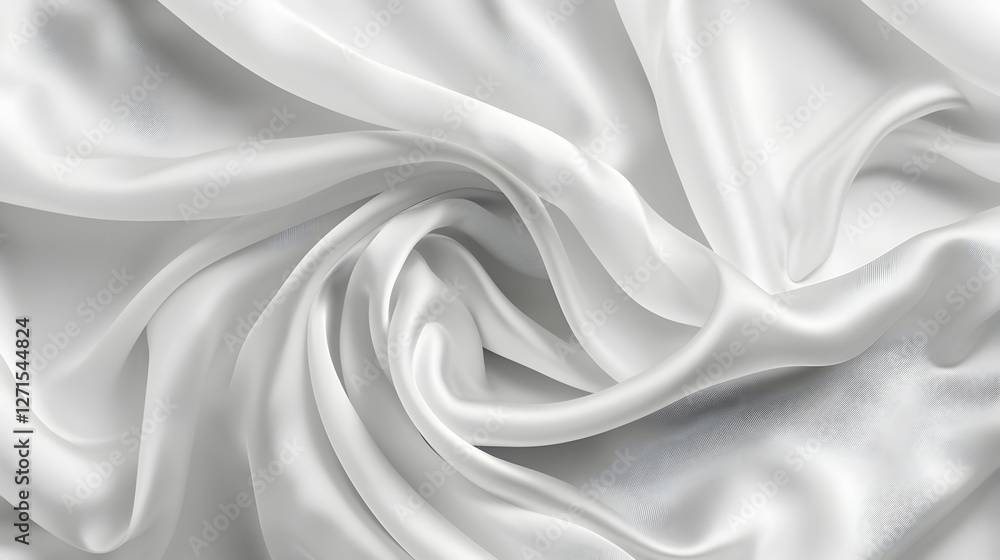 Poster elegant white silk fabric draping softly, creating gentle waves and shadows in a serene setting