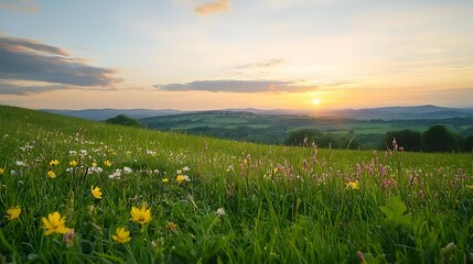Fototapeta premium Vibrant Wildflower Meadow at Sunset