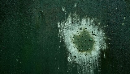 textured dark green grunge wall with white and green mold stain, decayed concrete background for horror, mystery, and urban design

