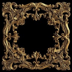 Elegant Gold Baroque Frame with Ornate Details and Flourishes for Luxury Design Projects