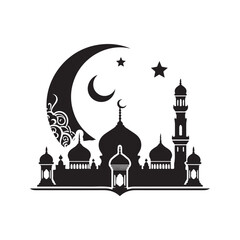 Ramzan Mubarak Silhouette Vector Illustration, Solid White Background.