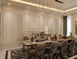 3D rendering luxurious classic dining room.