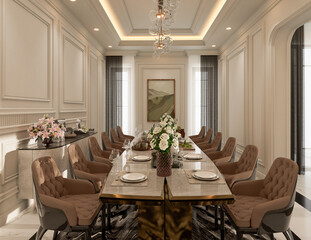 3D rendering luxurious classic dining room.
