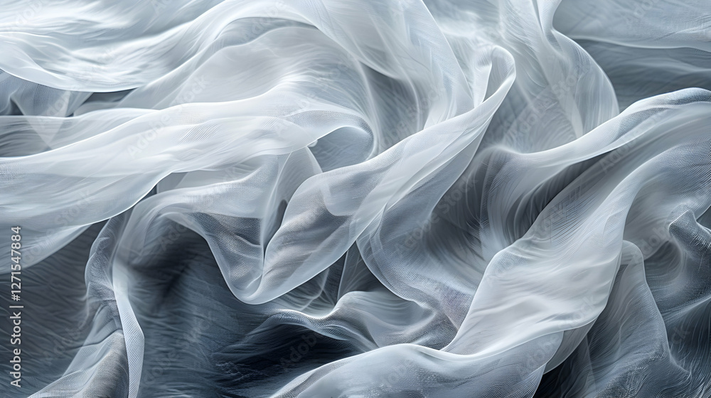 Poster ethereal flow of translucent fabric waves creating a dreamy atmosphere in soft light