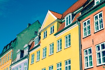 Copenhagen, Denmark - Nyhavn architecture. Retro filtered color style photo of Denmark.