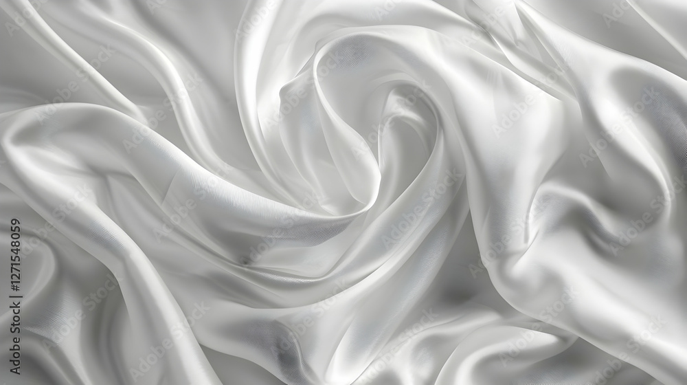 Poster smooth white silk fabric with elegant folds and creases, creating a soft and luxurious texture